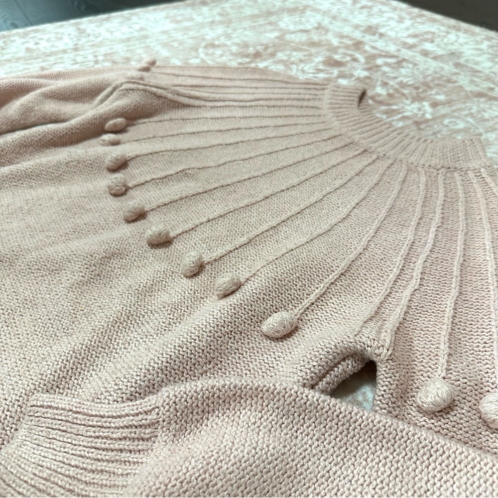 Blush Pink Pom Pom Balloon Sleeve Sweater - Picture 2 of 9